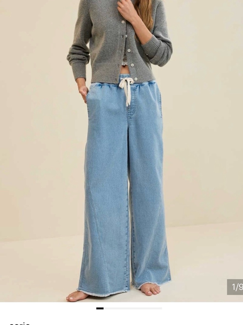 Aerie Light Blue Denim Wide-Leg Drawstring Women’s Pants
